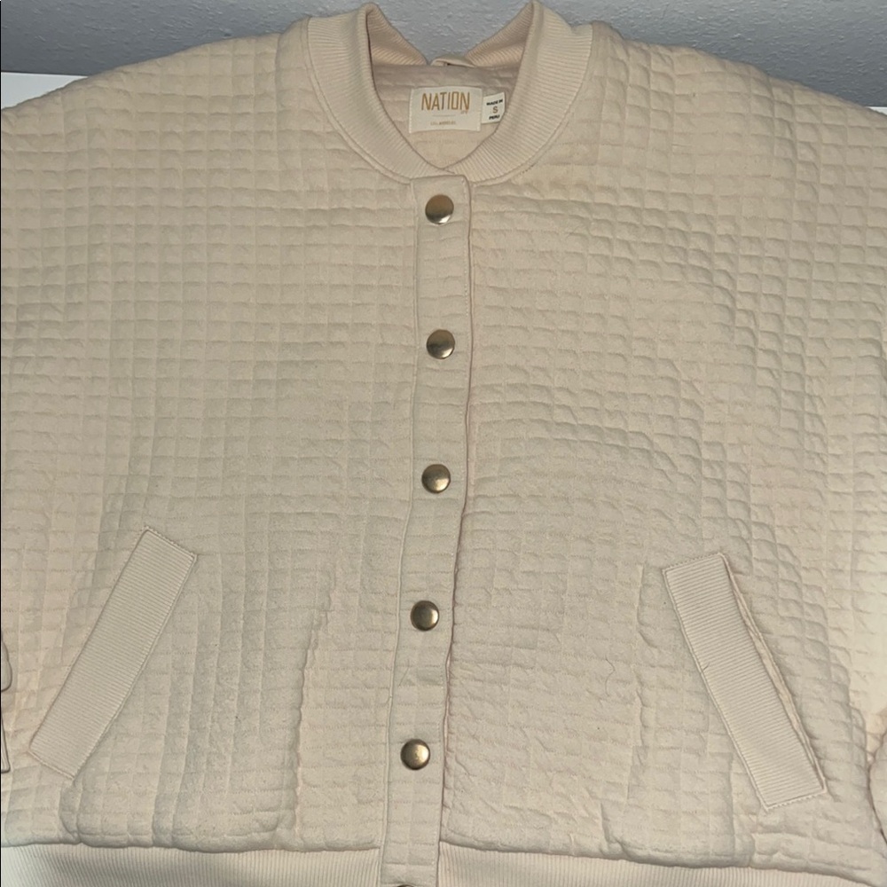 Nation LTD Cream Bomber Jacket with Waffle Texture